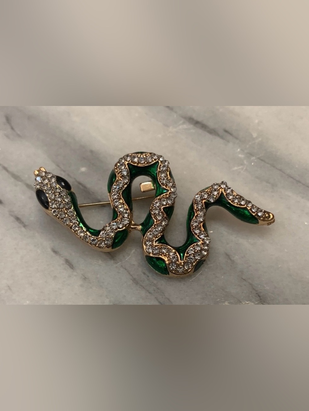 Green and Gold sparkly Snake Brooch